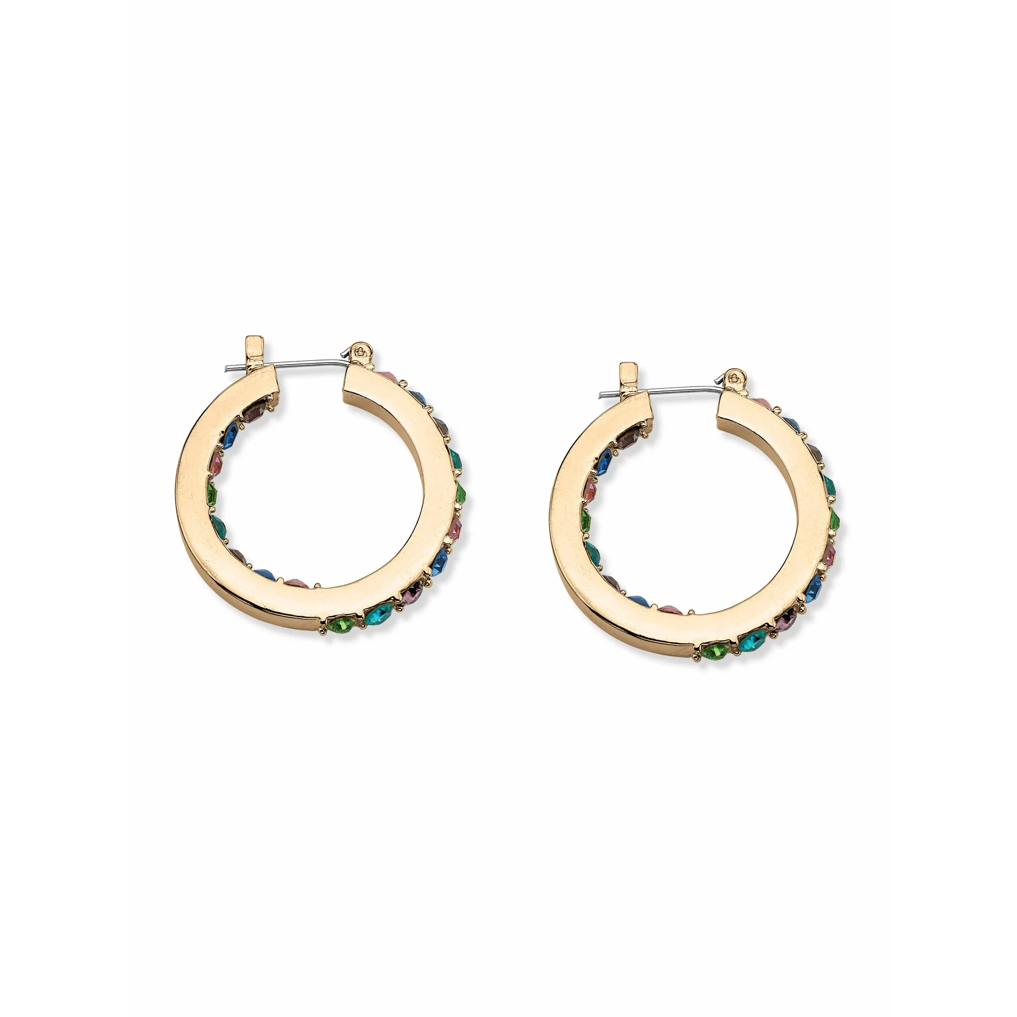 PalmBeach Jewelry Round Multicolor Crystal Inside-Out Hoop Earrings in Yellow Goldtone - Image 3