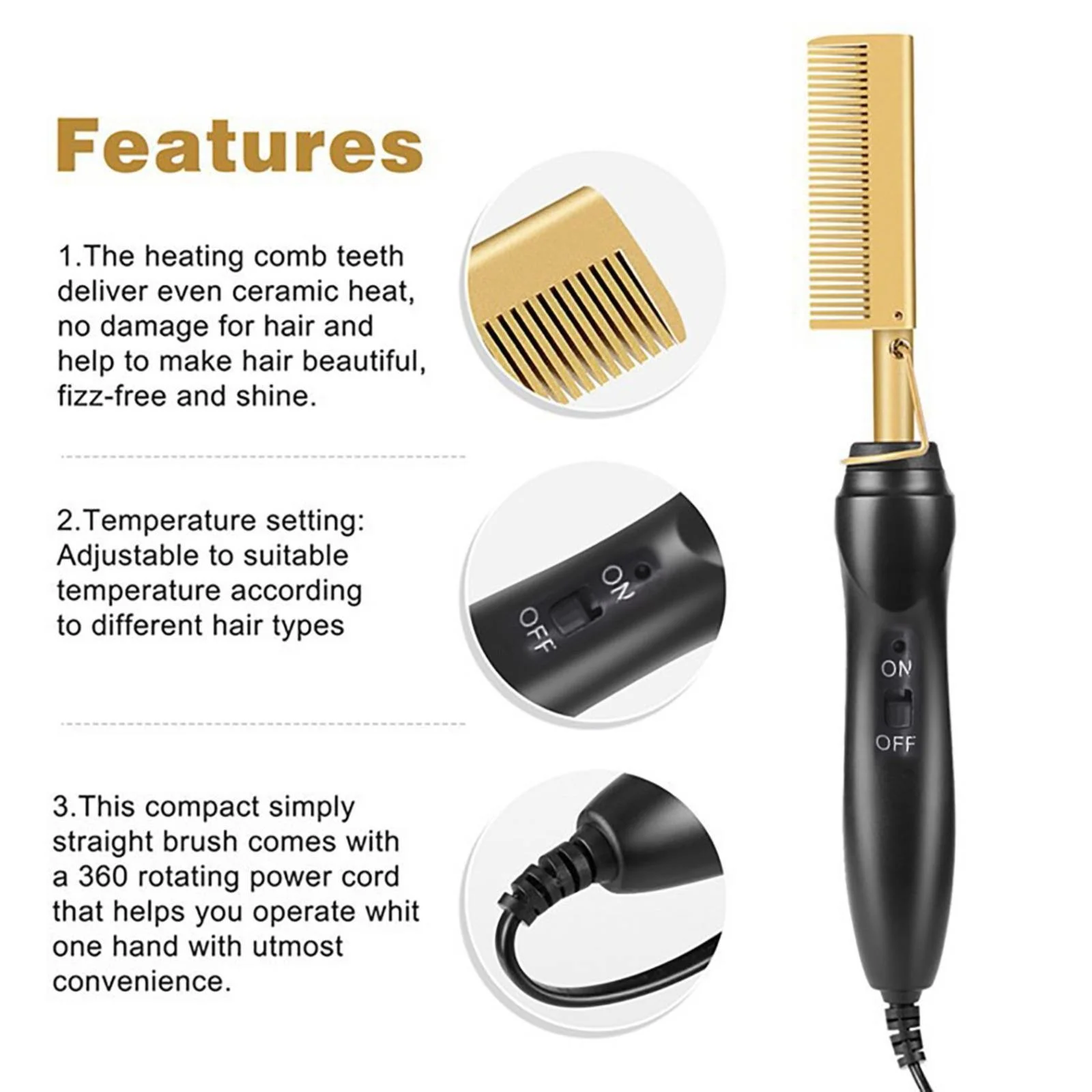 Cosmug Hair Curlers Purpose Dry and Wet Copper Comb Hair Straightener Household Curling Multifunctional Bangs Electric Comb Hair Straightener, Curling Wand Clearance Sale, Hair Straightening Comb*1 - Image 6