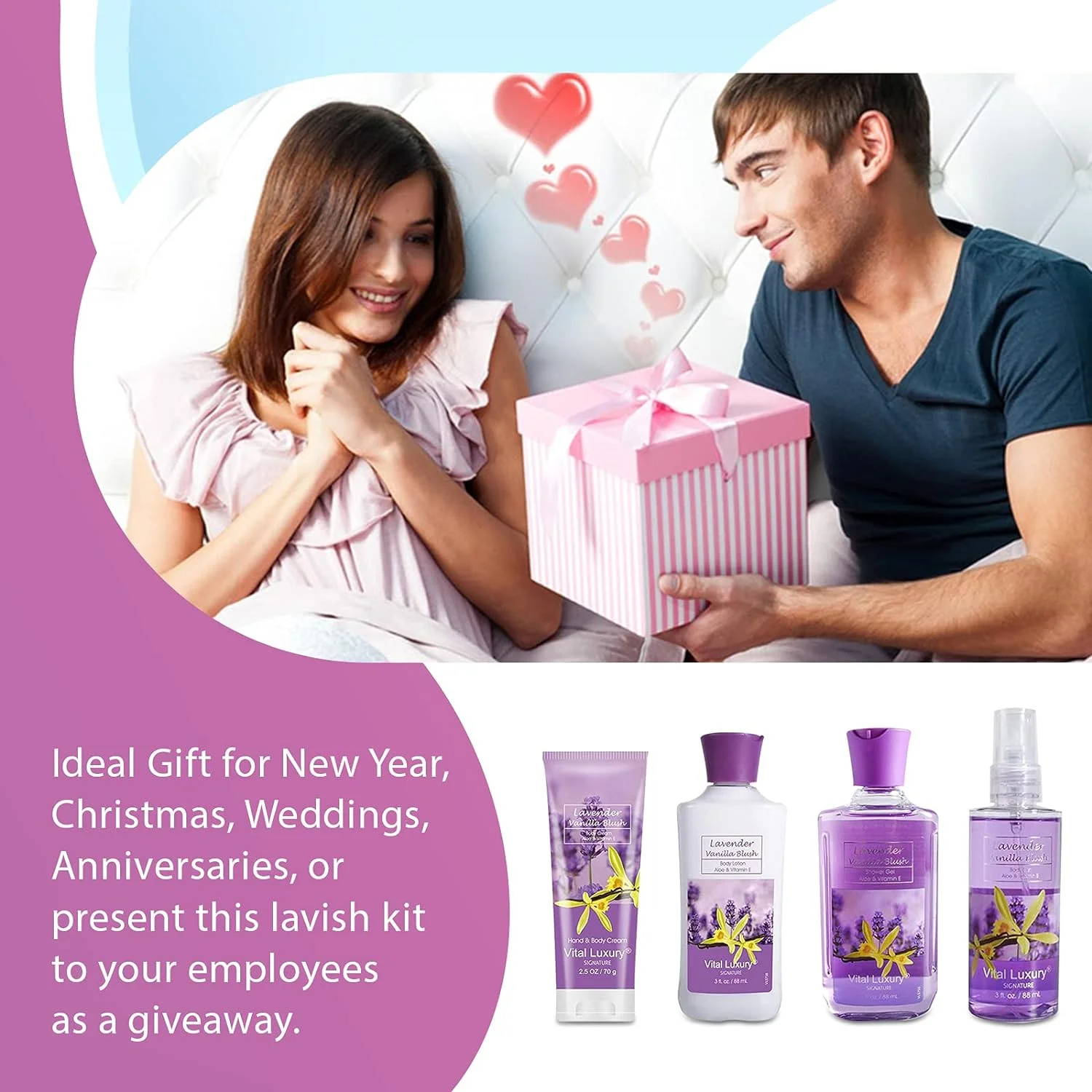 Vital Luxury Bath & Body Set,Lavender Scent for Unisex,with Body Lotion,Mist,Gel and Hand Cream - Image 5