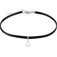 FJ Black Leather Choker Necklaces for Women Choker Classic Tattoo Charm Stretch Necklace*Pearl