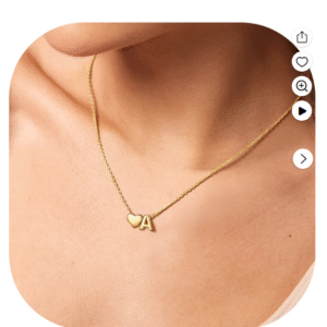 ChicSilver Heart Initial Letter Necklace, 14K Gold Plated, Women's Dainty Jewelry