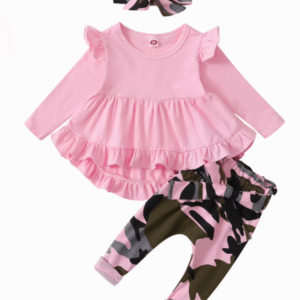 Baby Girl Clothes Toddler Girl Camo Outfit Ruffle Sleeve Shirt Floral Pant Set Fall Winter Clothing for Girl (12-18 Months, Pink)