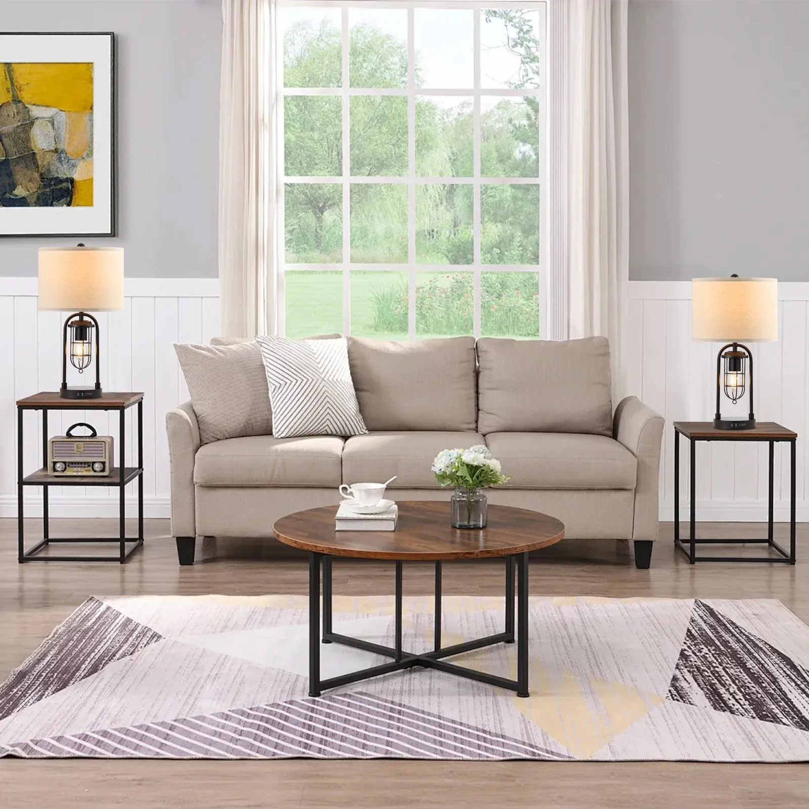 KYRID 21’’ Table Lamps Set of 2 with USB Port and Night Light, Modern Farmhouse Side Table Lamp with White Drum Shade, Painted Bronze Finish (Bulbs Included) - Image 9