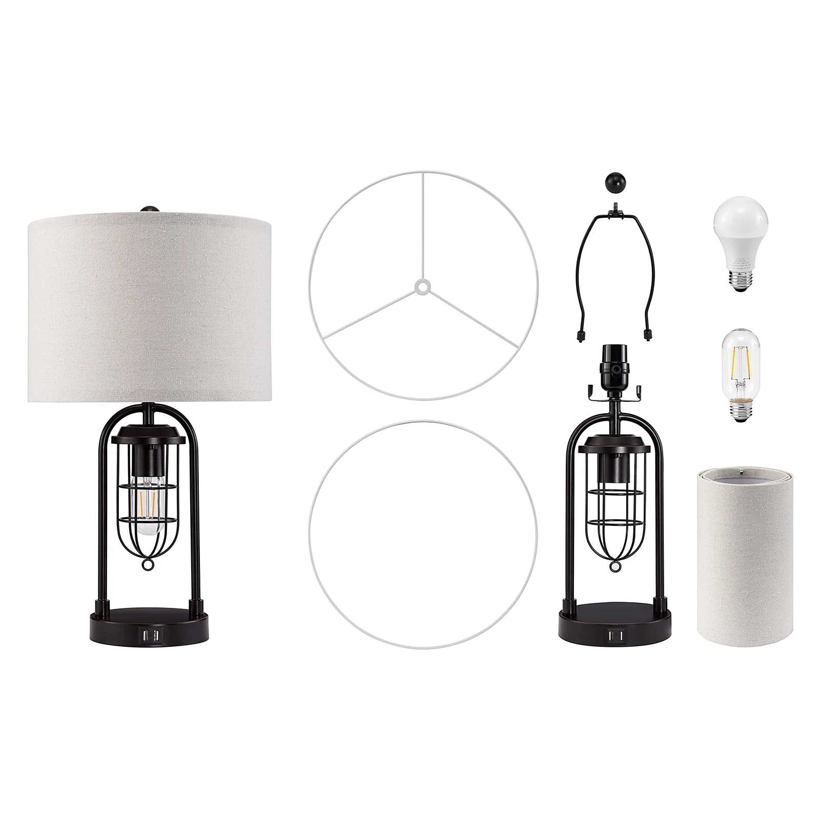 KYRID 21’’ Table Lamps Set of 2 with USB Port and Night Light, Modern Farmhouse Side Table Lamp with White Drum Shade, Painted Bronze Finish (Bulbs Included) - Image 5